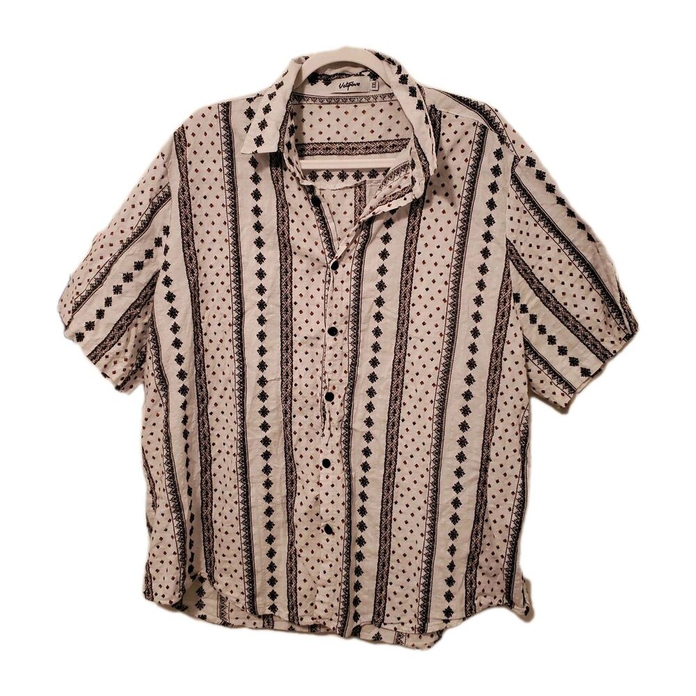 Vatpave Short Sleeve Geometric Camp Shirt Button Up Cotton Casual Beach Boho XXL